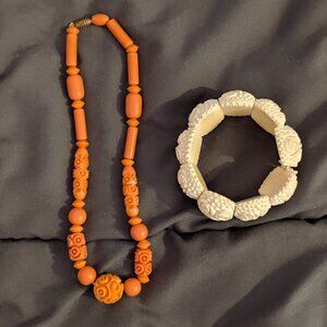 Vintage Carved Celluloid Bracelet and Necklace